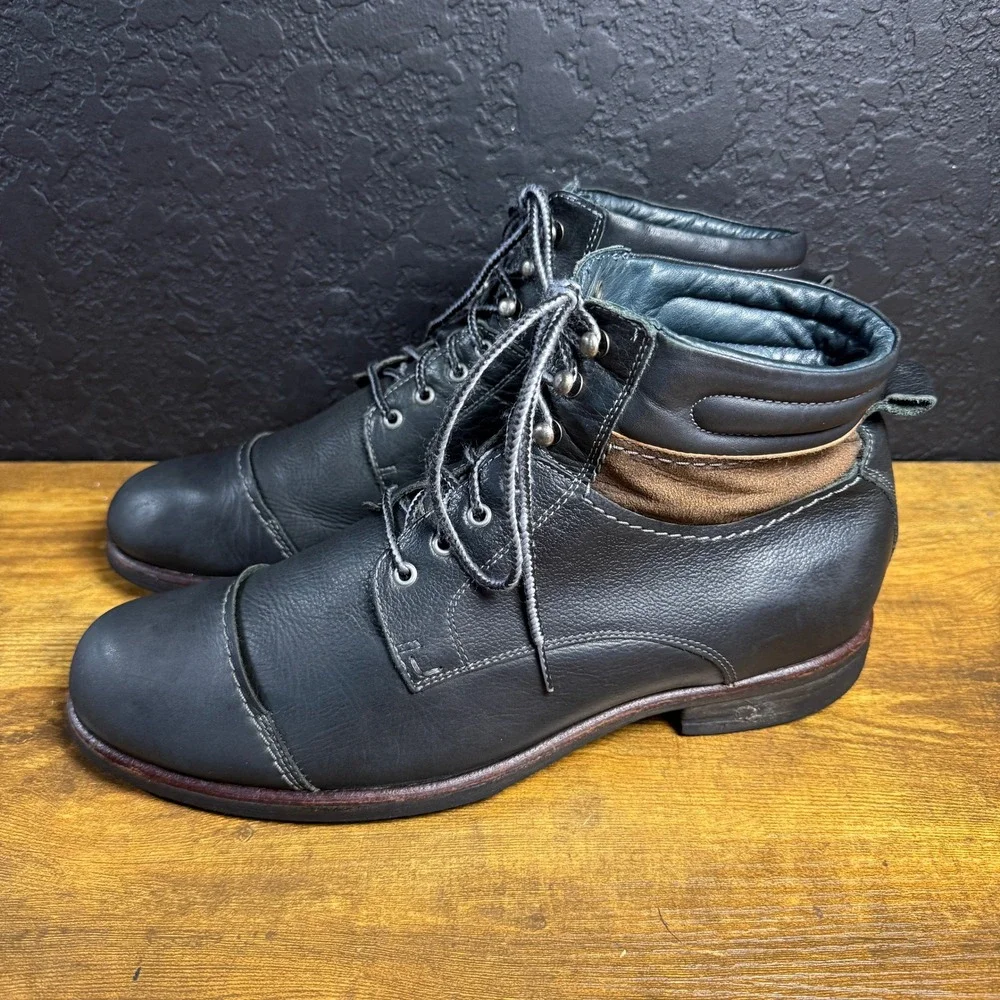 Johnston & Murphy Karnes‎ 25-7641 Black Leather Cap Toe Boots Mens 10 M
